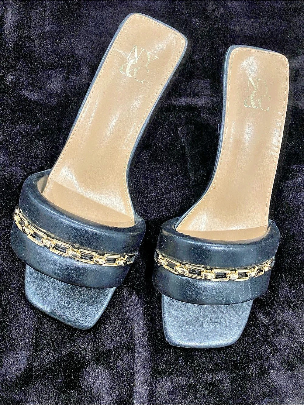 New York & Company Rayla Women's Slip-On Sandals Gold Chain Detail